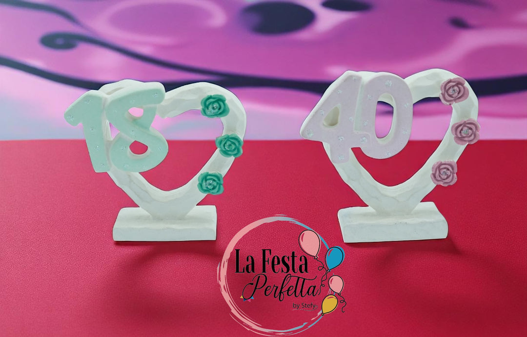 Bomboniera Cuore Con Numero A Scelta e Colore A Scelta Appoggio