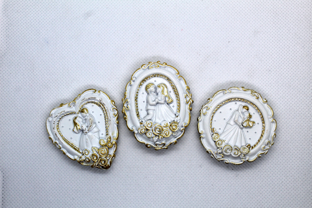 Bomboniera assortita calamita matrimonio oro e bianco