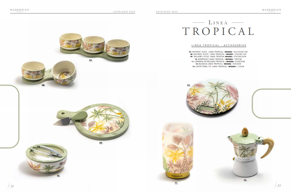 Linea Tropical Madrhelen Ciotole, Tagliere, Bilancia e Caffettiera