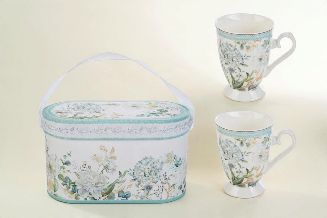 Set di 2 tazze in porcellana La Festa Perfetta con decoro floreale Aria di Provenza e scatola regalo coordinata
