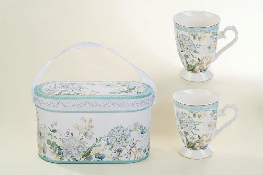 Set di 2 tazze in porcellana La Festa Perfetta con decoro floreale Aria di Provenza e scatola regalo coordinata