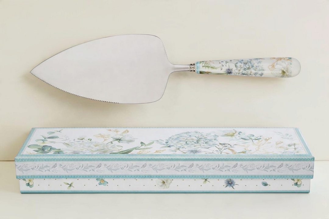 Pala torta La Festa Perfetta in porcellana con manico decorato a fiori e astuccio coordinato Aria di Provenza