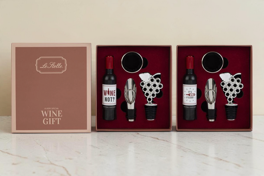 Set di 4 accessori per vino Wine Time La Festa Perfetta in elegante astuccio regalo