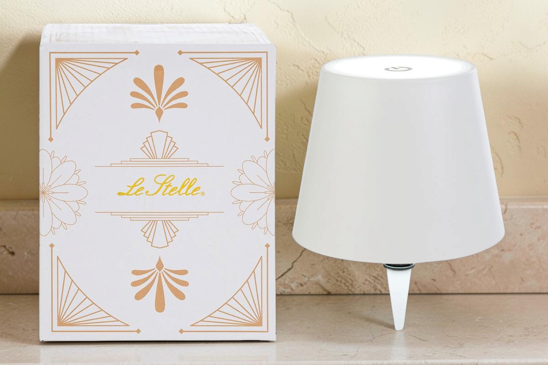 Lampada touch bianca La Festa Perfetta per bottiglia con luce LED ricaricabile USB e scatola decorativa