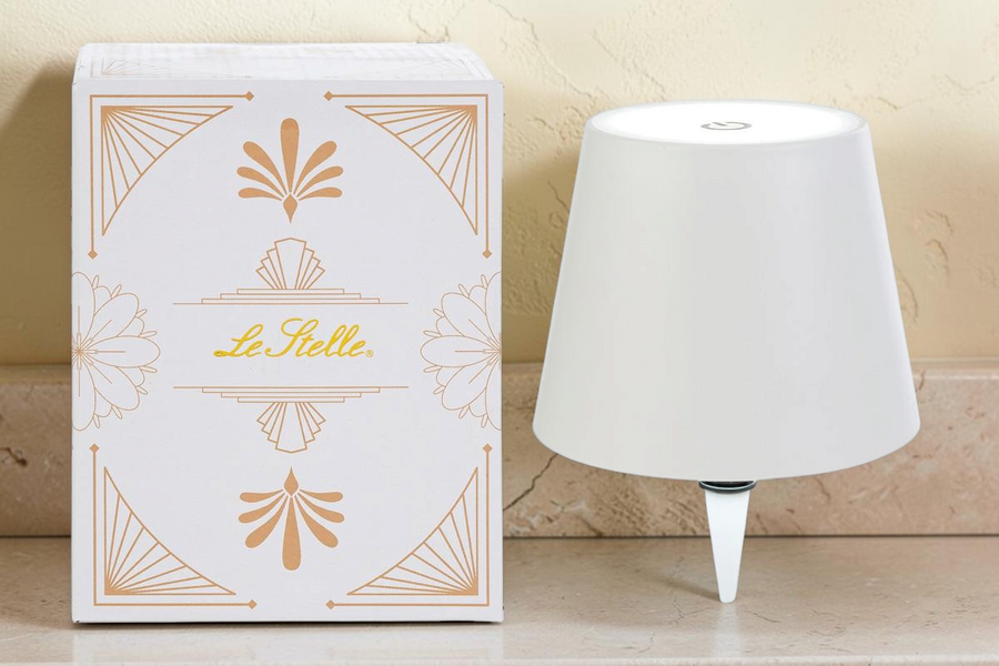 Lampada touch bianca La Festa Perfetta per bottiglia con luce LED ricaricabile USB e scatola decorativa