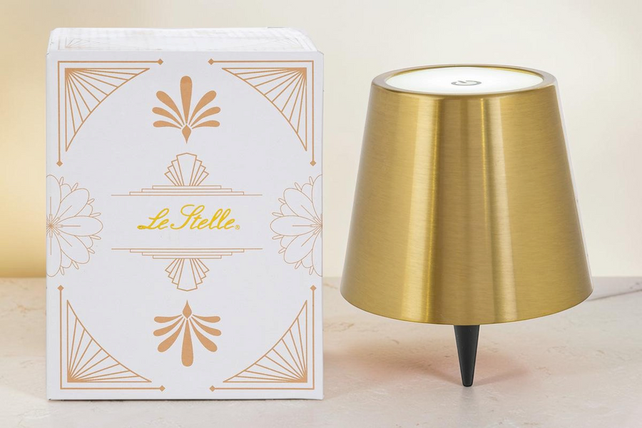 Lampada touch La Festa Perfetta color oro per bottiglia con ricarica USB e scatola decorativa inclusa