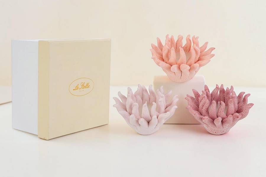 Candele La Festa Perfetta a forma di corallo in tre tonalità di rosa con confezione regalo elegante