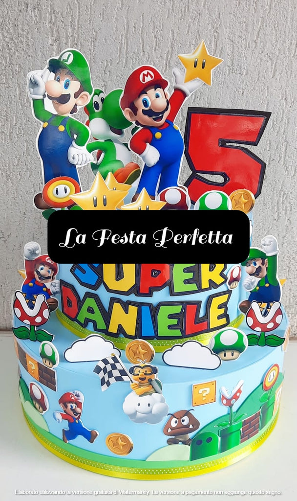 TORTA DI COMPLEANNO Scenografica Finta Tema SUPER MARIO EUR 57,00 -  PicClick IT