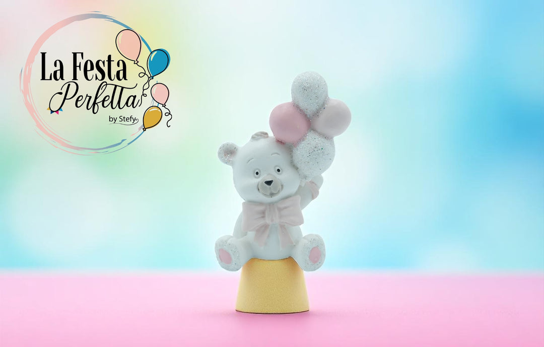Bomboniera Orso Con Palloncini Azzurro o Rosa