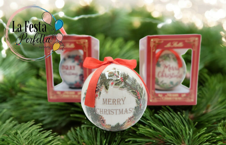 Palla Merry Christmas Fiocco Rosso 8xh.11CM