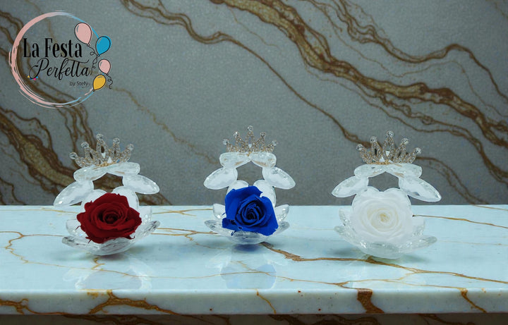 Bomboniera Rosa Stabilizzata con Corona in Cristallo