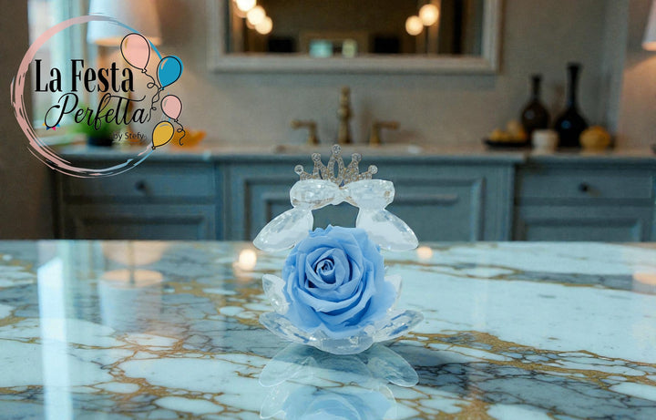 Bomboniera Rosa Stabilizzata con Corona in Cristallo