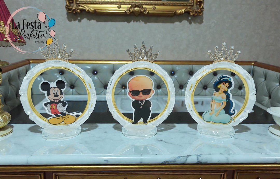 Bomboniera Cerchio con Corona e Personaggio a scelta in Cristallo