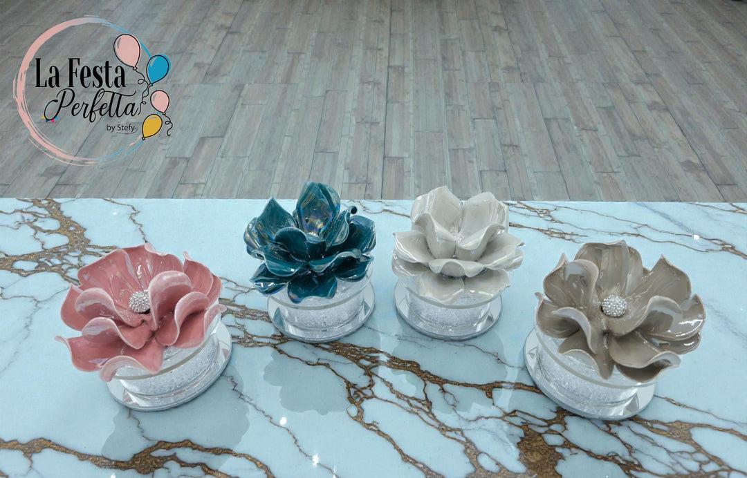 Bomboniera Lampada Rosa Ceramica in Capodimonte in Cristallo