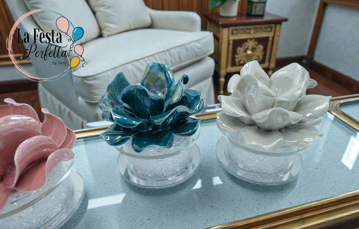 Bomboniera Lampada Rosa Ceramica in Capodimonte in Cristallo