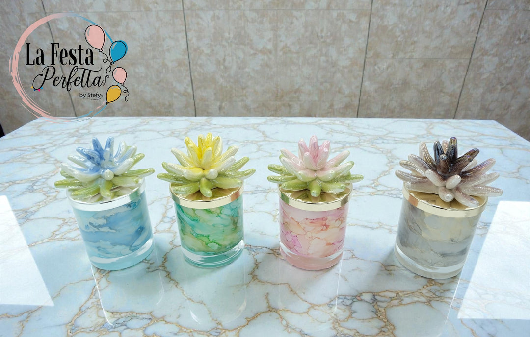 Bomboniera Candela Con Corallo Ceramica Capodimonte