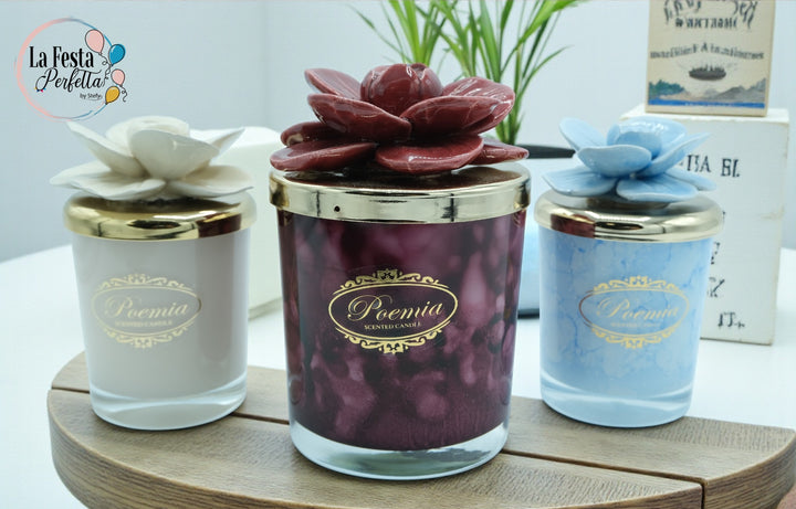 Bomboniera candela con fiore in ceramica Capodimonte Firmata Poemia