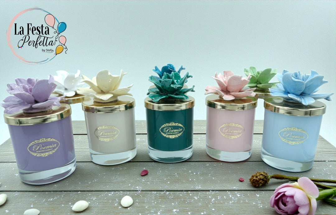 Bomboniera candela con fiore in ceramica Capodimonte Firmata Poemia