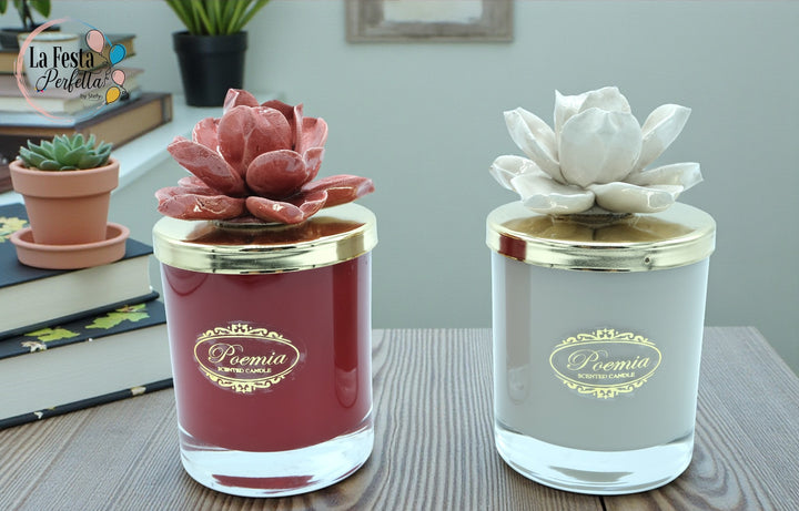 Bomboniera candela con fiore in ceramica Capodimonte Firmata Poemia