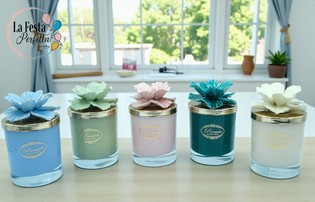 Bomboniera candela con fiore in ceramica Capodimonte Firmata Poemia