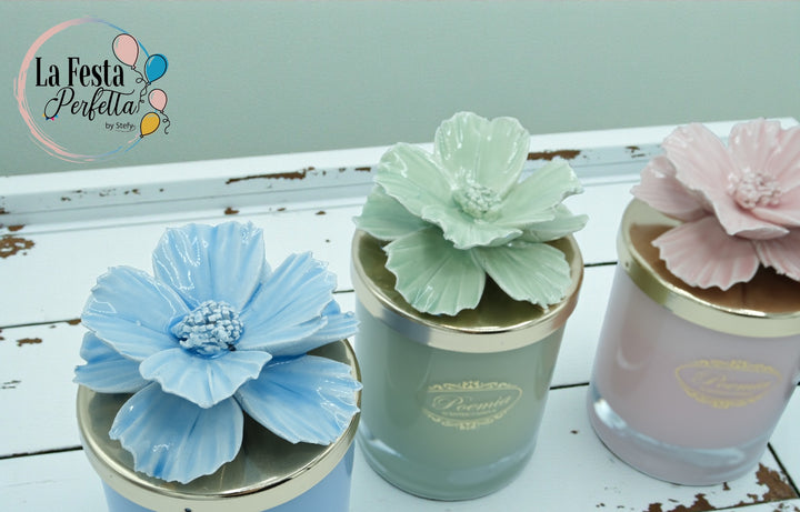 Bomboniera candela con fiore in ceramica Capodimonte Firmata Poemia