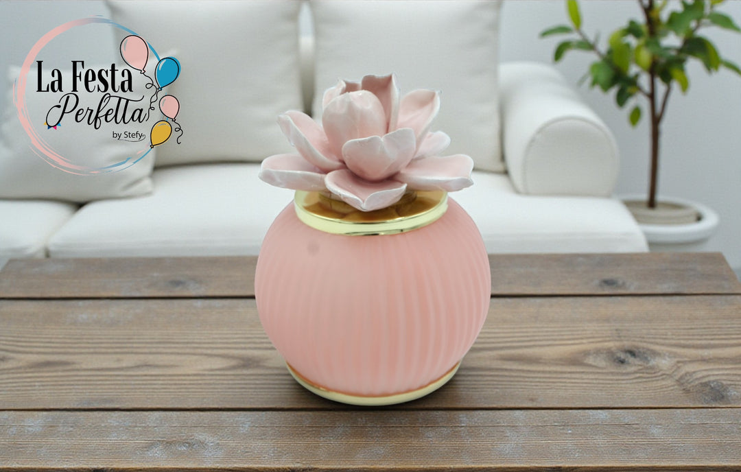 Bomboniera lampada LED con fiore in ceramica Capodimonte Firmata Poemia