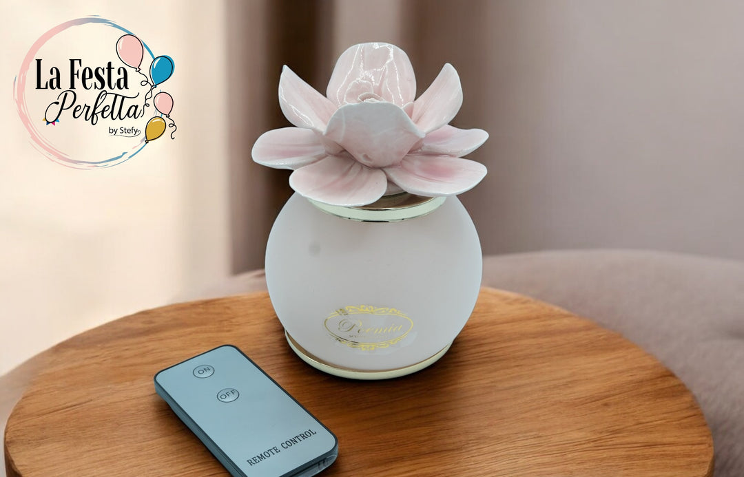 Bomboniera lampada LED con fiore in ceramica Capodimonte Firmata Poemia