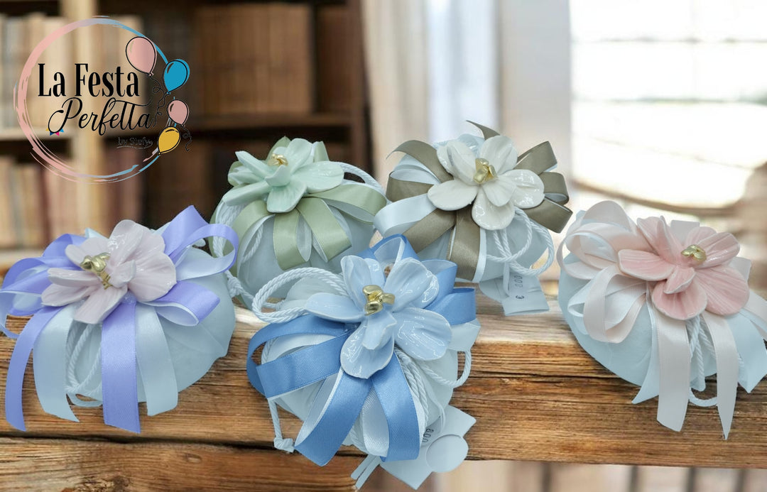 Sacchetto bon bon con fiore in ceramica in Capodimonte 12x12