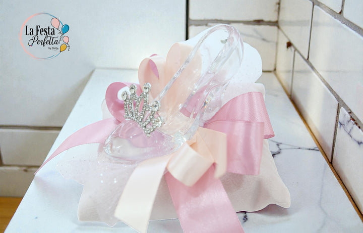 Bomboniera scarpetta in cristallo con cuscino e corona