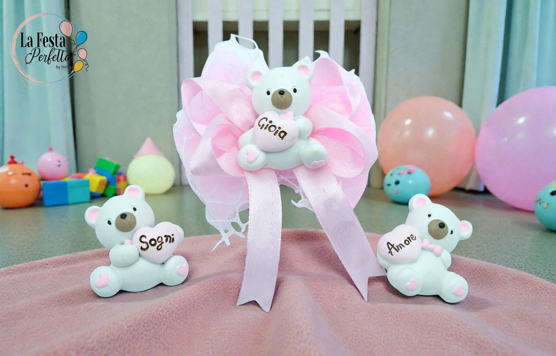 Bomboniera orsetto rosa 3 posizioni assortite calamita