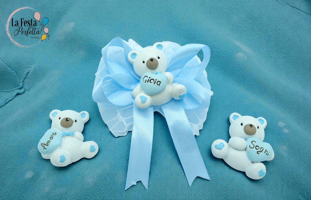 Bomboniera orsetto azzurro 3 posizioni assortite calamita