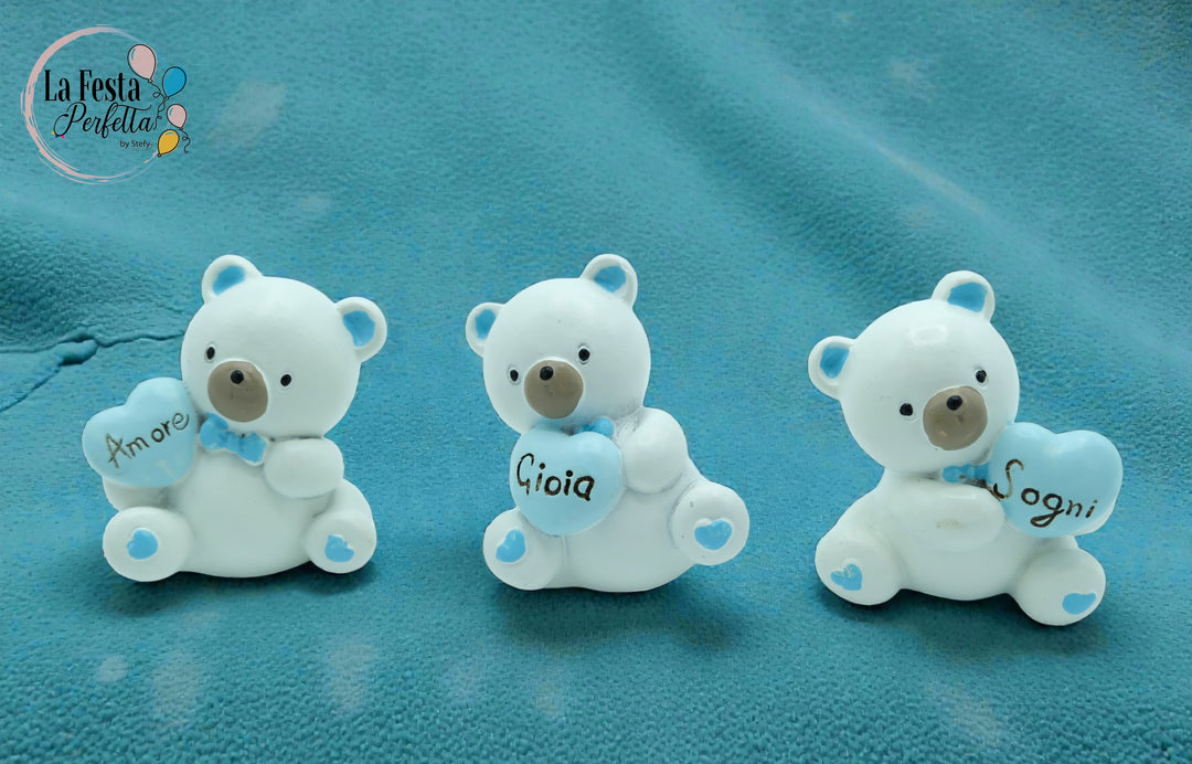Bomboniera orsetto azzurro 3 posizioni assortite appoggio