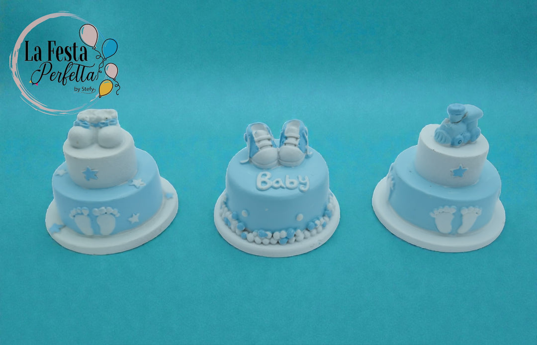 Bomboniera torta baby azzurro d'appoggio 3 pz assortiti