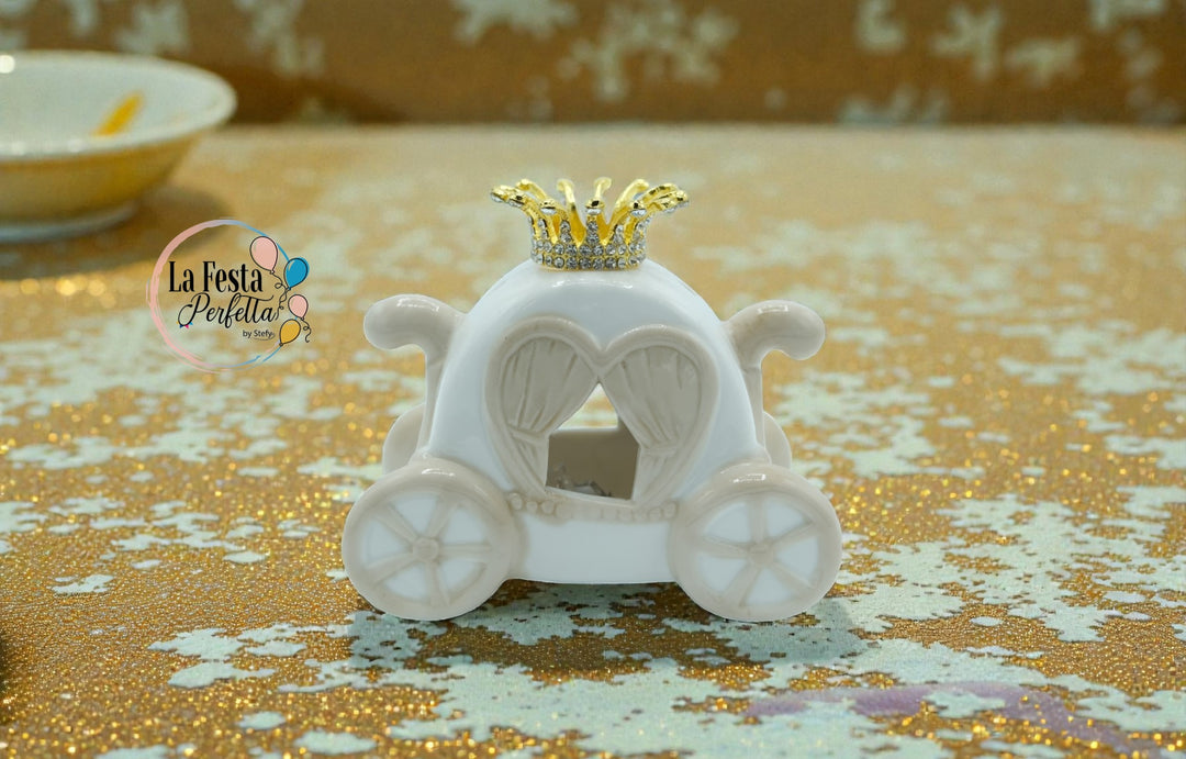 Bomboniera carrozza LED con corona glitter