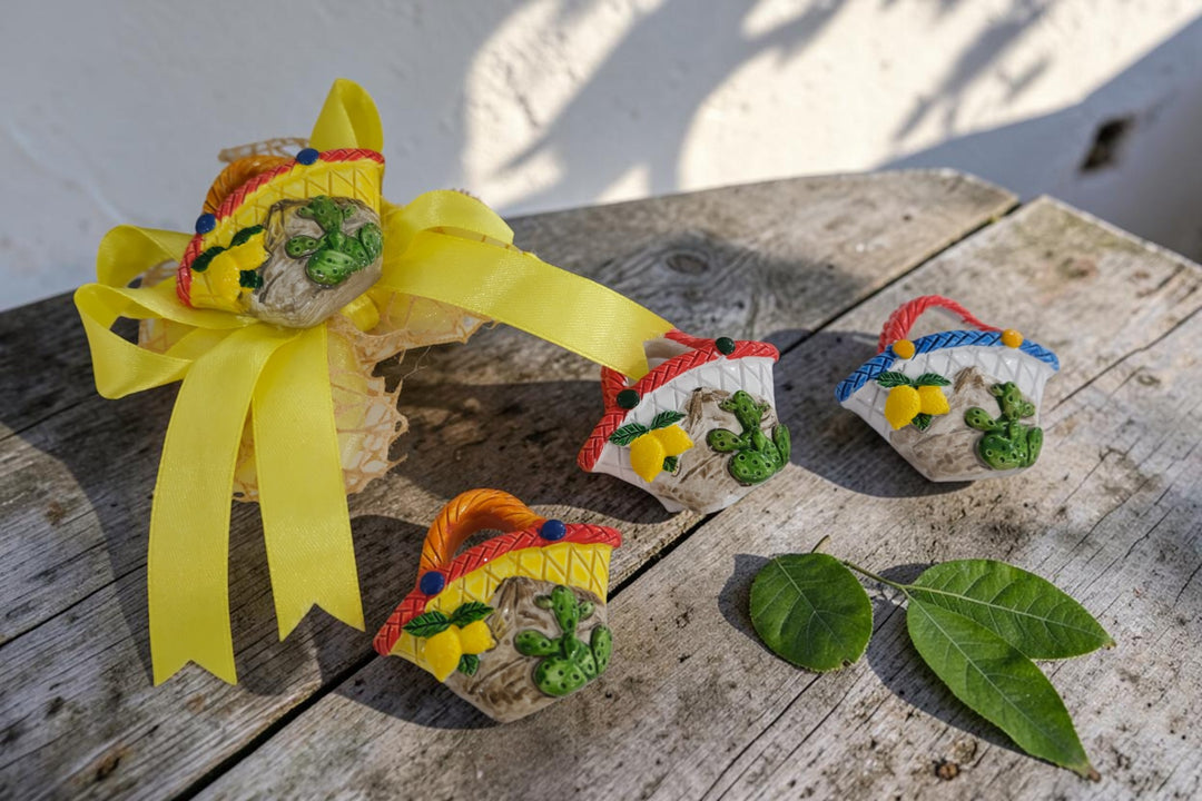 Bomboniera cestini con decoro limoni colori assortiti