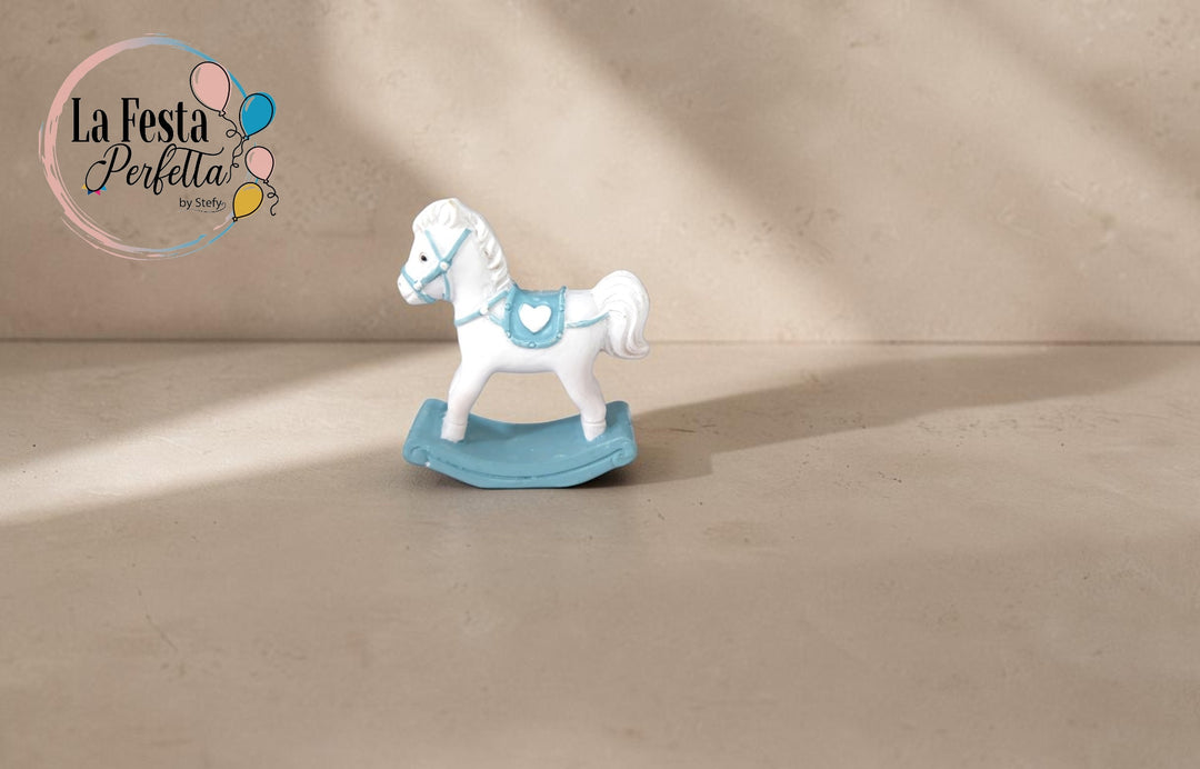 Bomboniera cavallo a dondolo azzurro 5 cm H