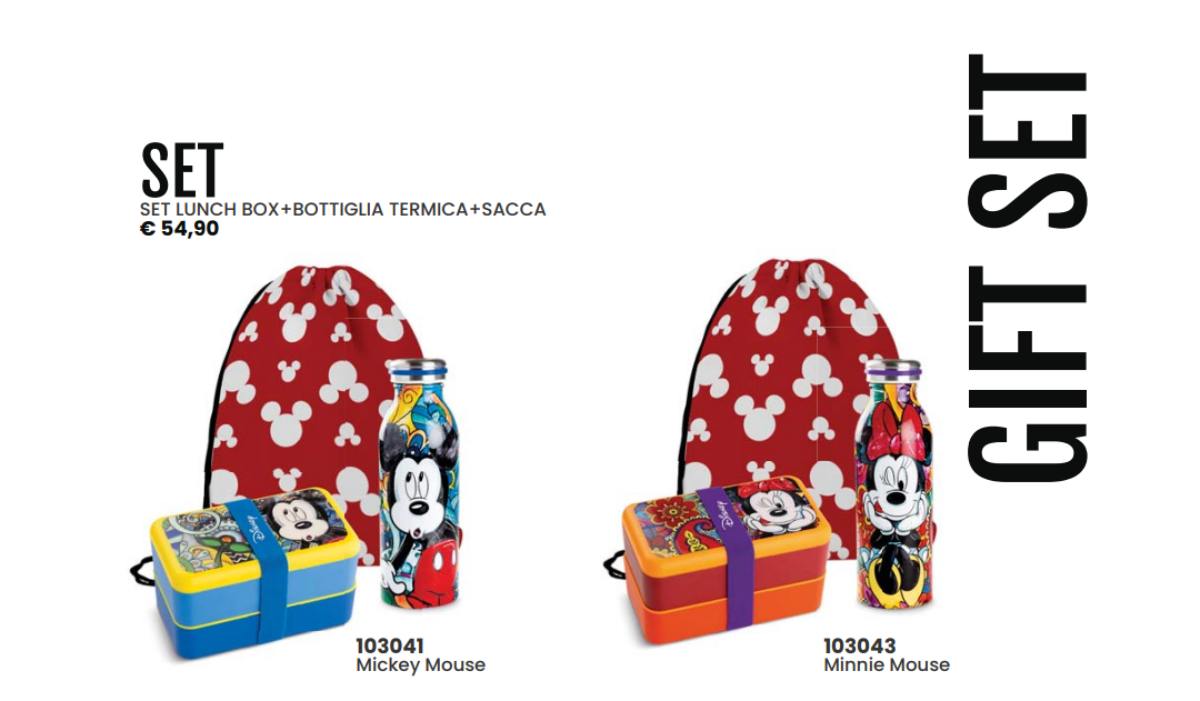 SET LUNCH BOX+BOTTIGLIA TERMICA+SACCA Firmato Disney