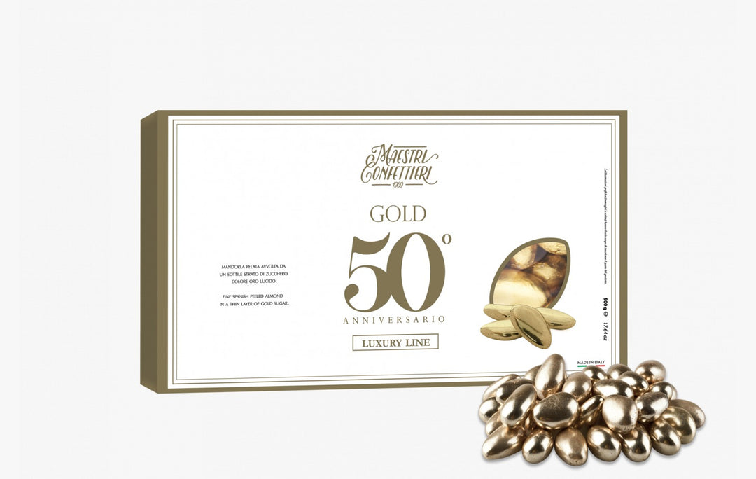 Confetti Maxtris 0.5KG| cioccolato fondente ricoperta da zucchero colore oro