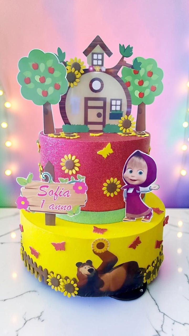 Torta finta Masha e orso personalizzabile